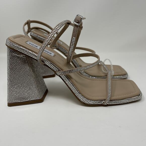 Steve Madden Britini Block Heeled Sandals Womens Size 10M Silver NEW - Picture 3 of 10